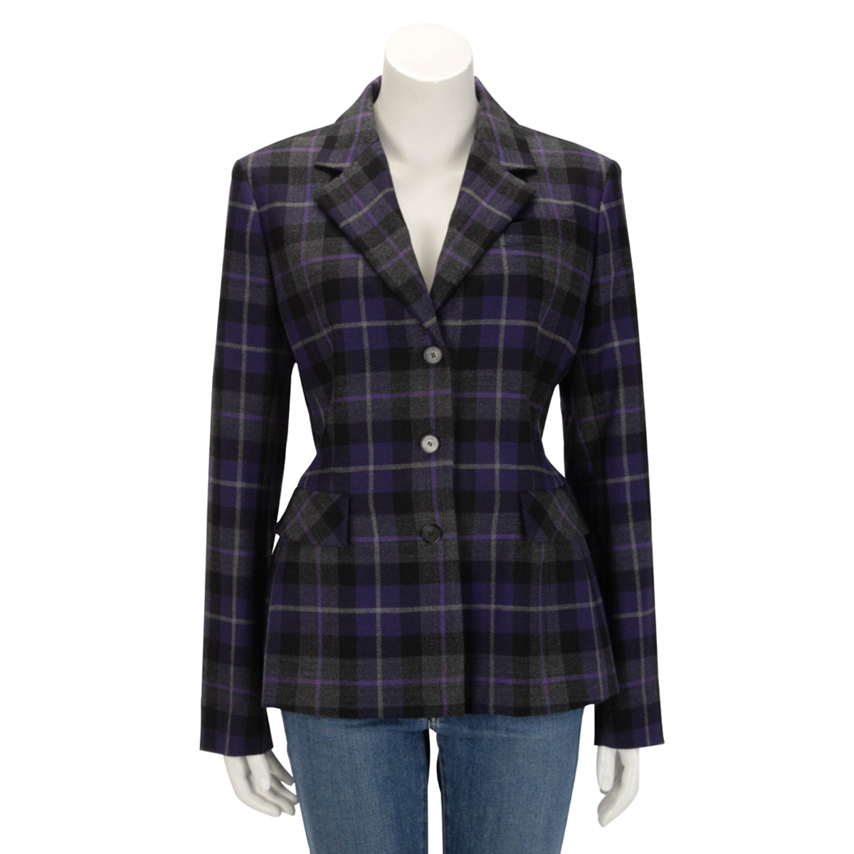 Dior Purple Wool Check'N'Dior Fitted Blazer FR 46