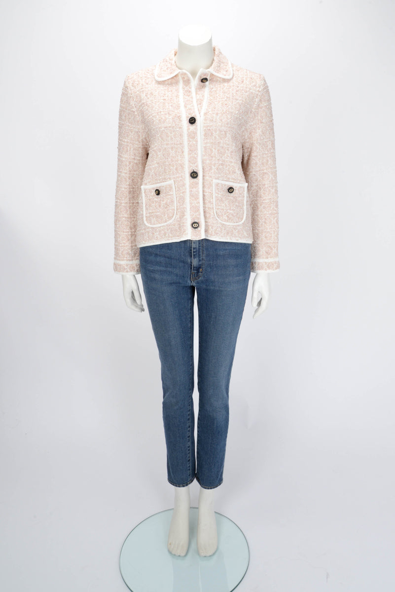 Dior Peach Blossom Tweed Knit Macrocannage Jacket FR 42