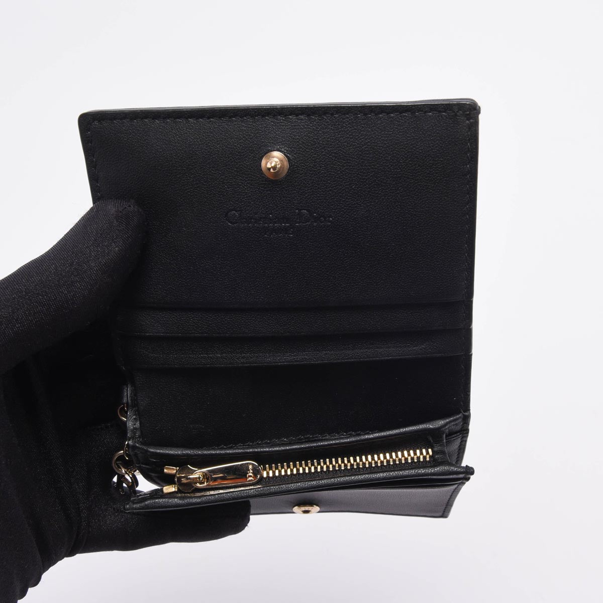 Dior Black Cannage Lambskin Mini Lady Dior Gardenia Wallet