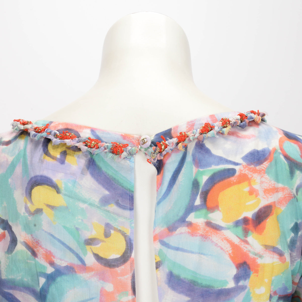 Chanel Multi-Colour Printed Cotton Gathered Mini Dress FR 38