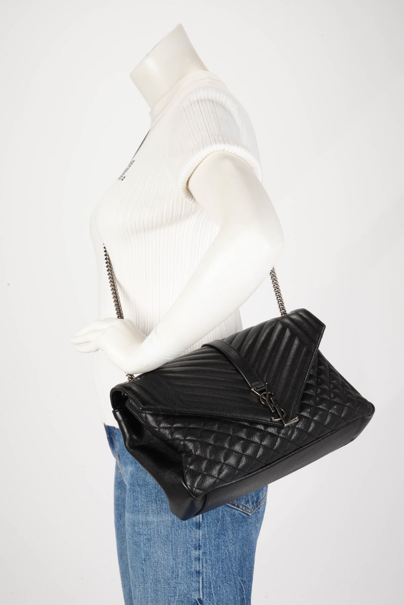 Saint Laurent Black Calfskin Large Monogram Envelope Satchel