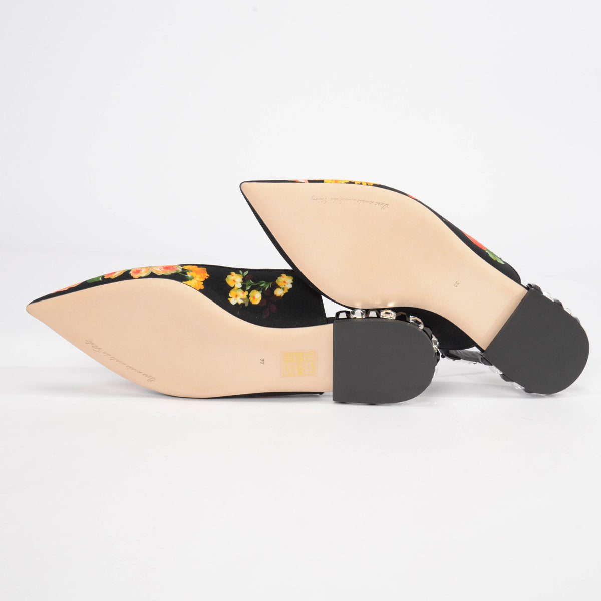 Dolce & Gabbana Black Floral Print Crystal Slingbacks 39