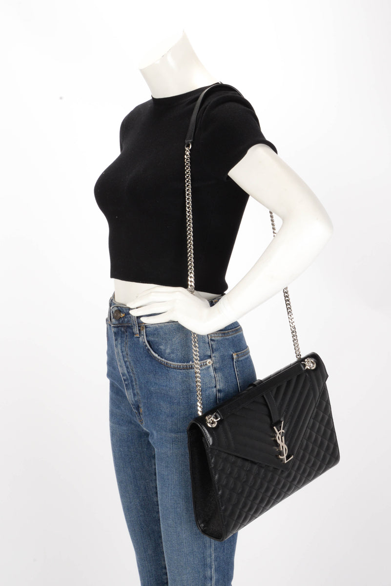 Saint Laurent Black Mix Matelasse Large Monogram Envelope Bag