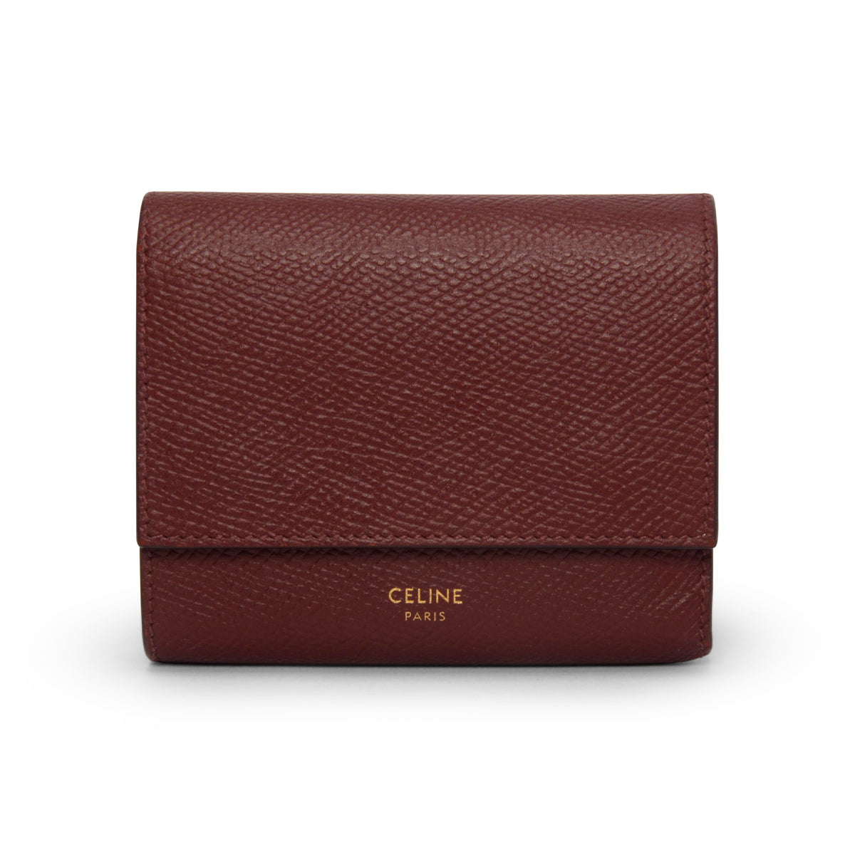 Celine Burgundy Grained Calfskin Small Tri-Fold Wallet