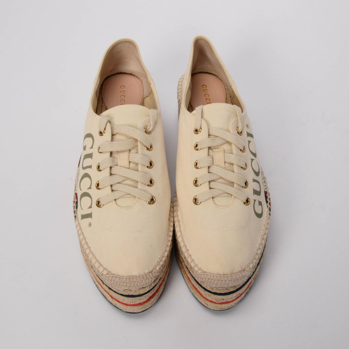Gucci Ecru Canvas Logo Platform Espadrille Sneakers 41