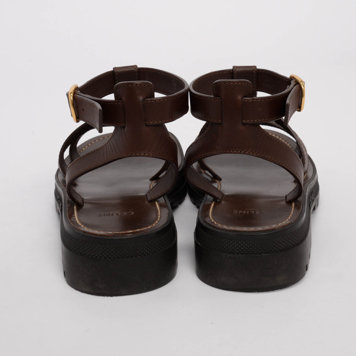 Celine Dark Brown Calfskin Clea Triomphe Sandals 40