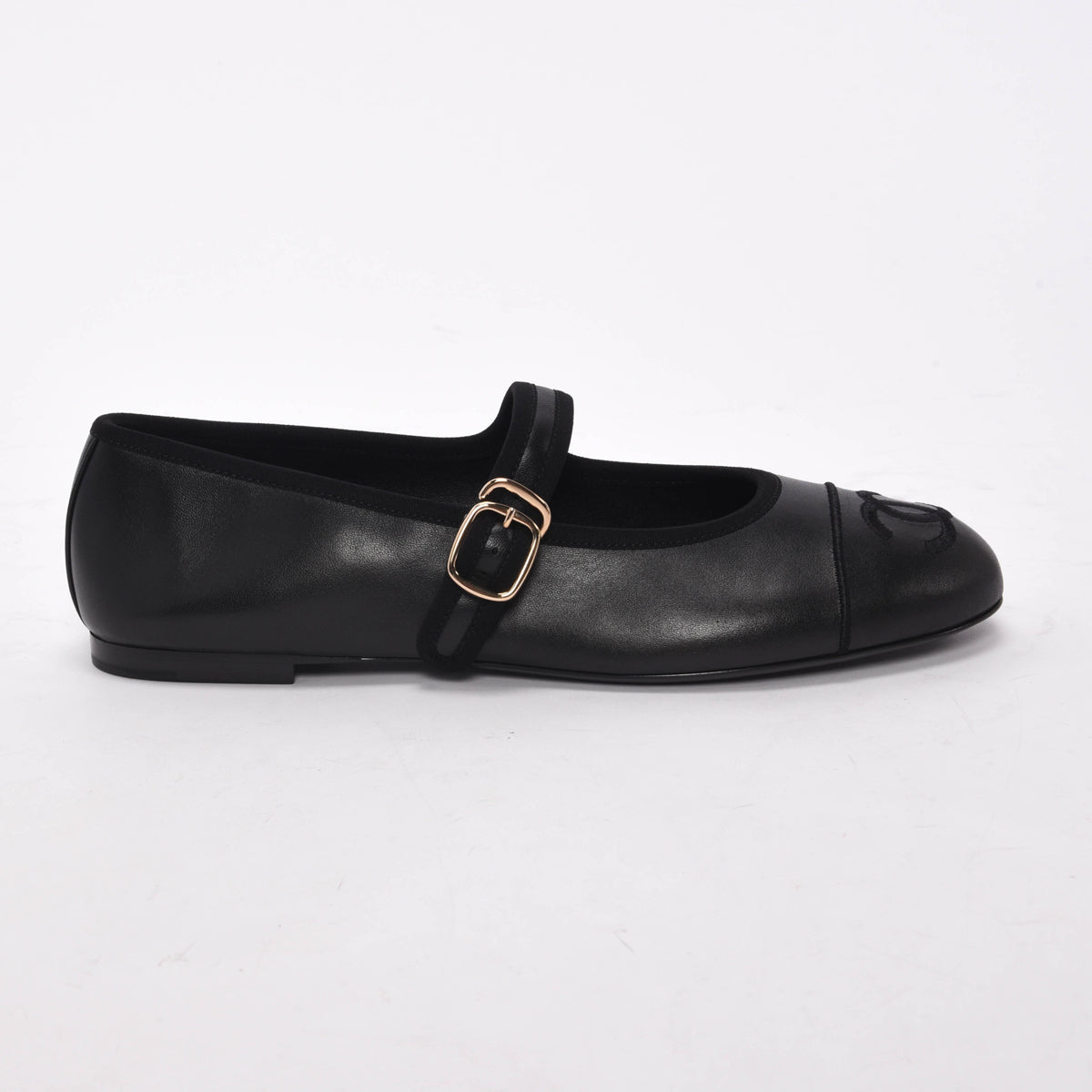 Chanel Black Lambskin CC Mary Jane Flats 38