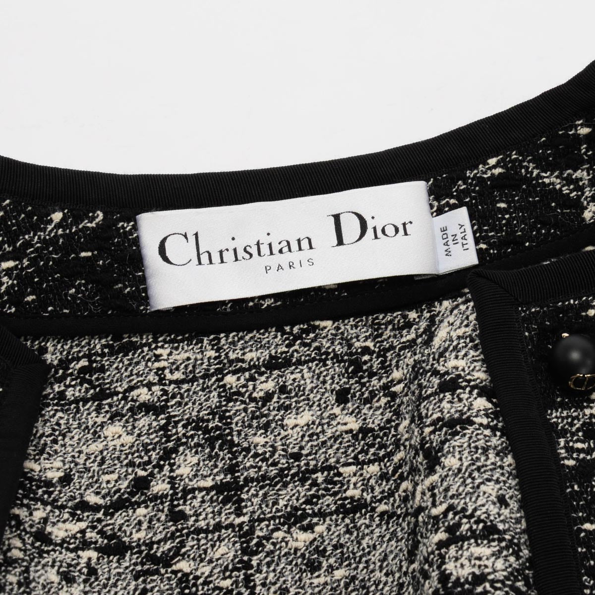 Dior Black Tweed Macrocannage Cropped Jacket FR 38