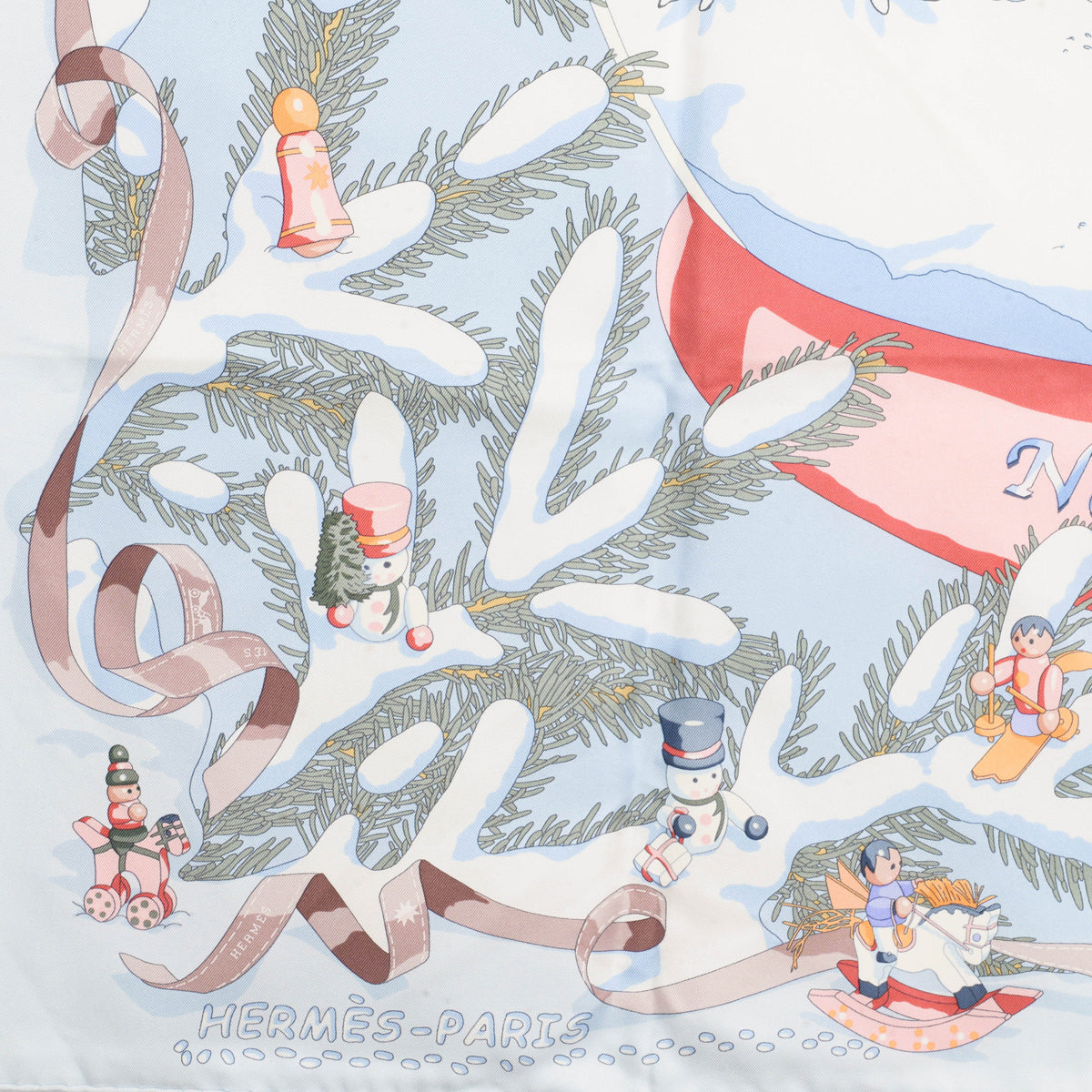 Hermes Light Blue Silk Noel Au 24 Faubourg Scarf