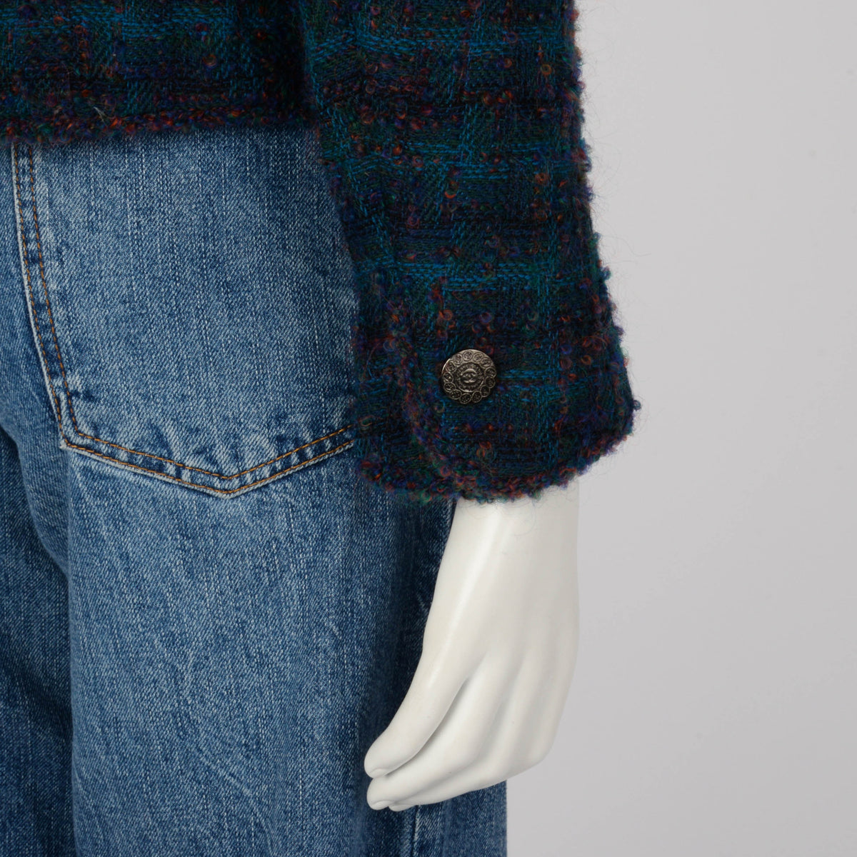 Chanel Teal Fantasy Tweed Edge to Edge Jacket FR 38