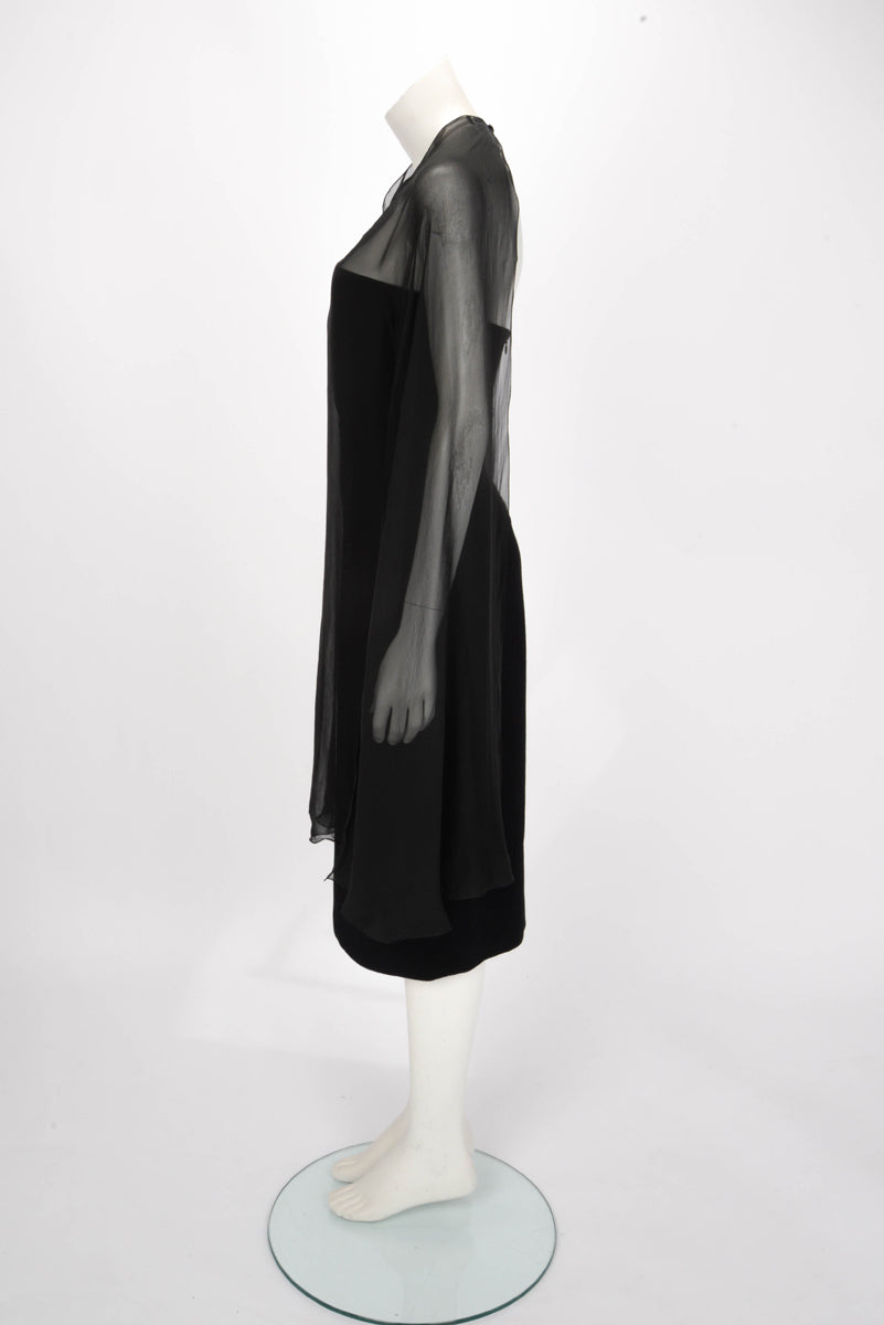 Chanel Black Wool Strapless Dress + Silk Cape FR 40