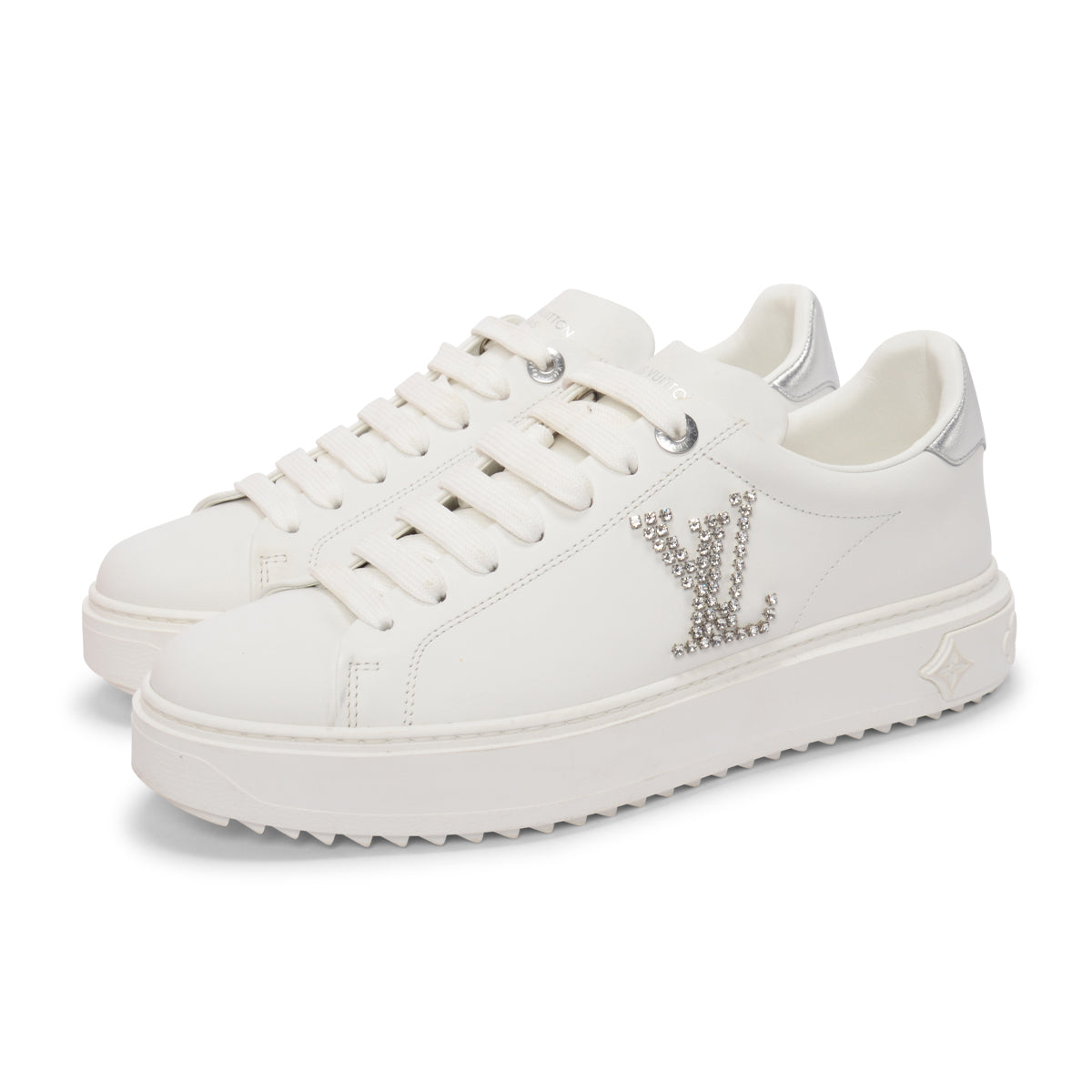 Louis Vuitton White Calfskin Crystal LV Time Out Sneakers 38.5