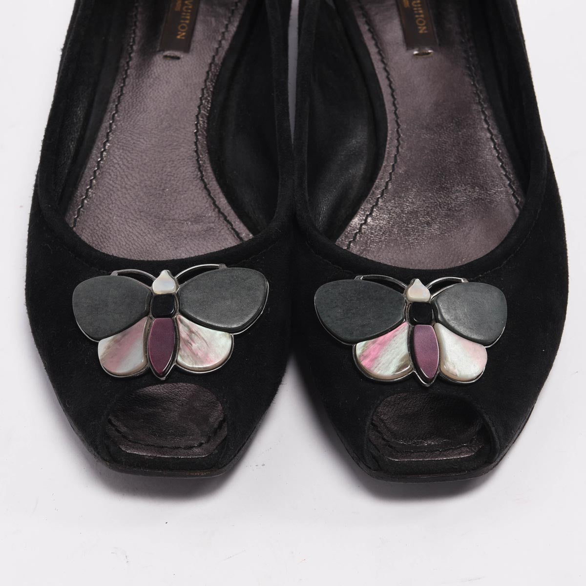 Louis Vuitton Black Suede Butterfly Flats 37.5