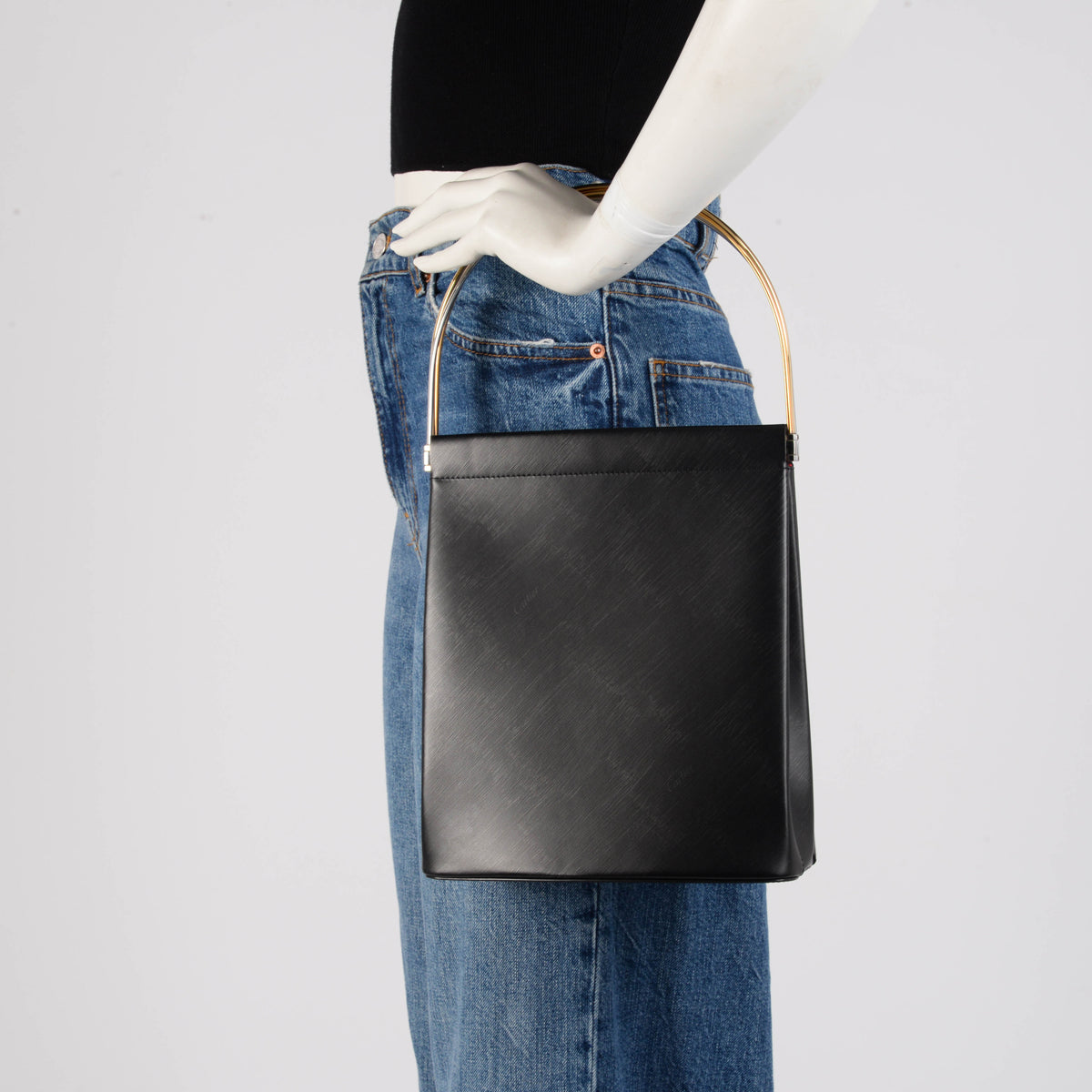 Cartier Black Embossed Calfskin Trinity Tote