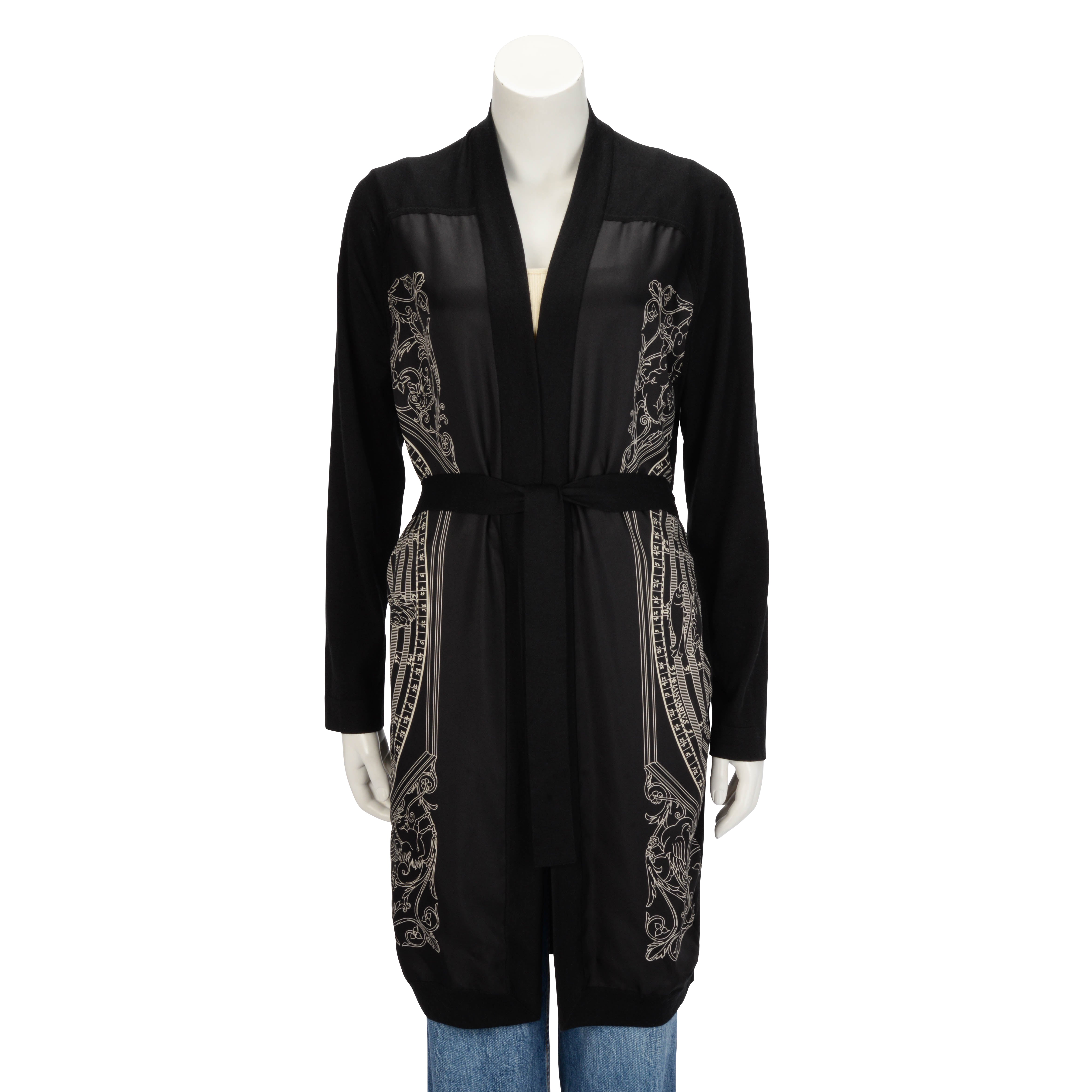Hermes Black Silk & Cashmere Dies et Hore Belted Cardigan