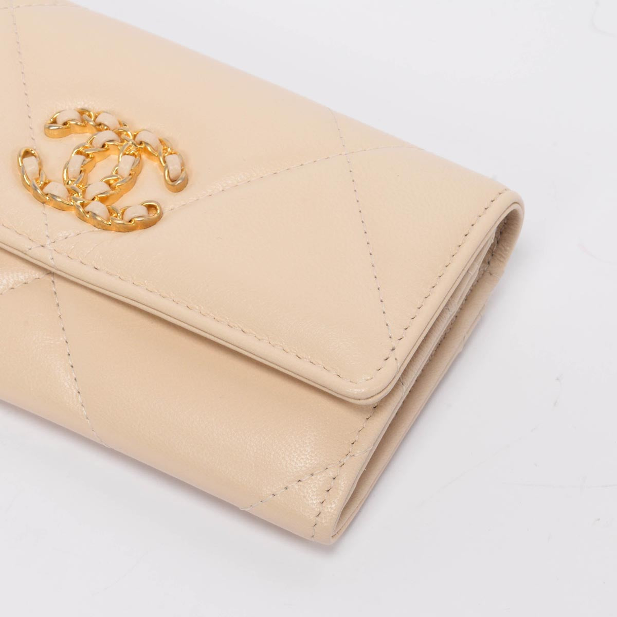 Chanel Beige Quilted Goatskin 19 Flap Wallet