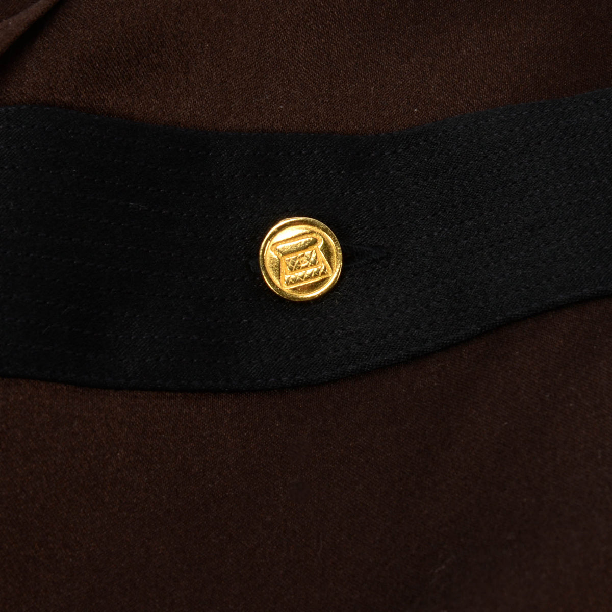 Chanel Brown Satin Tie Neck Blouse FR 38