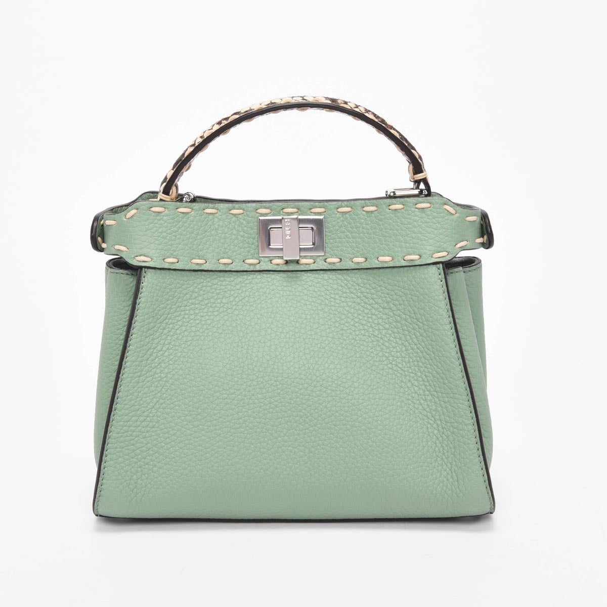 Fendi Mint Selleria Calfskin & Snakeskin Peekaboo Mini Bag