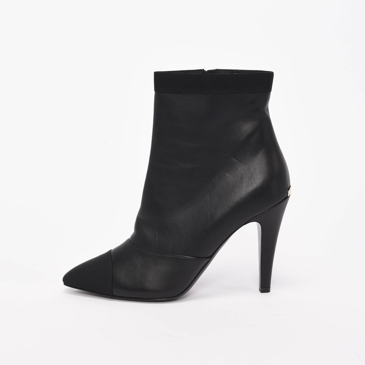 Chanel Black Lambskin Cap Toe Ankle Boots 40