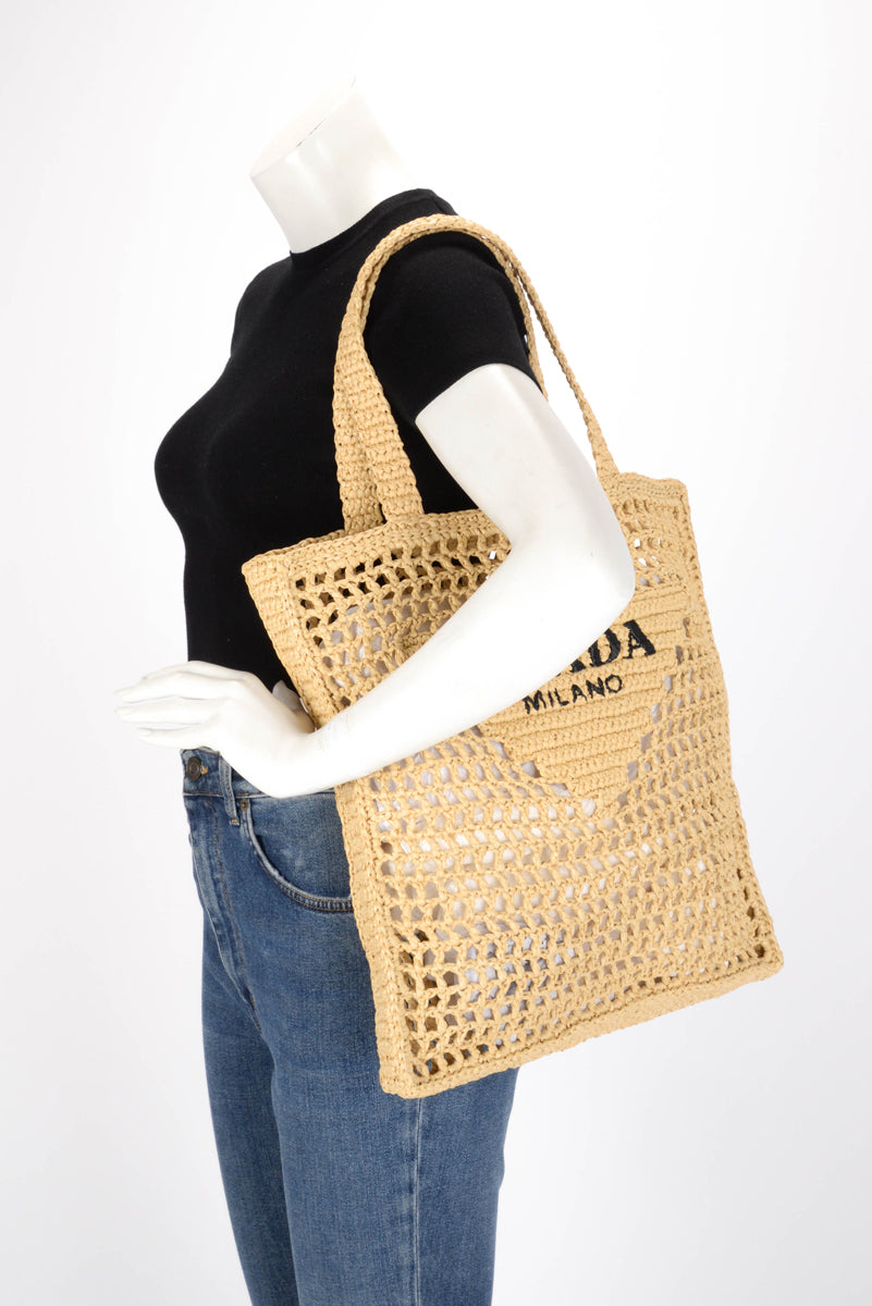 Prada Natural Raffia Crochet Tote