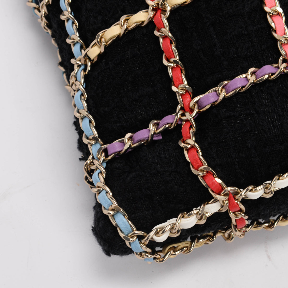 Chanel Black Tweed & Rainbow Chain Large Shopping Tote