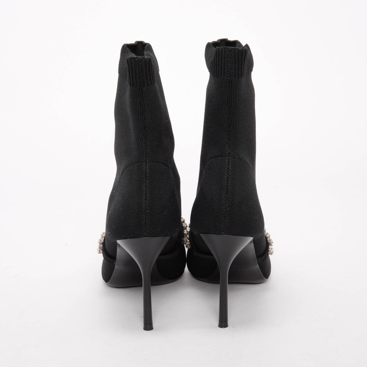 Miu Miu Black Technical Knit Swarovski Ankle Booties 39