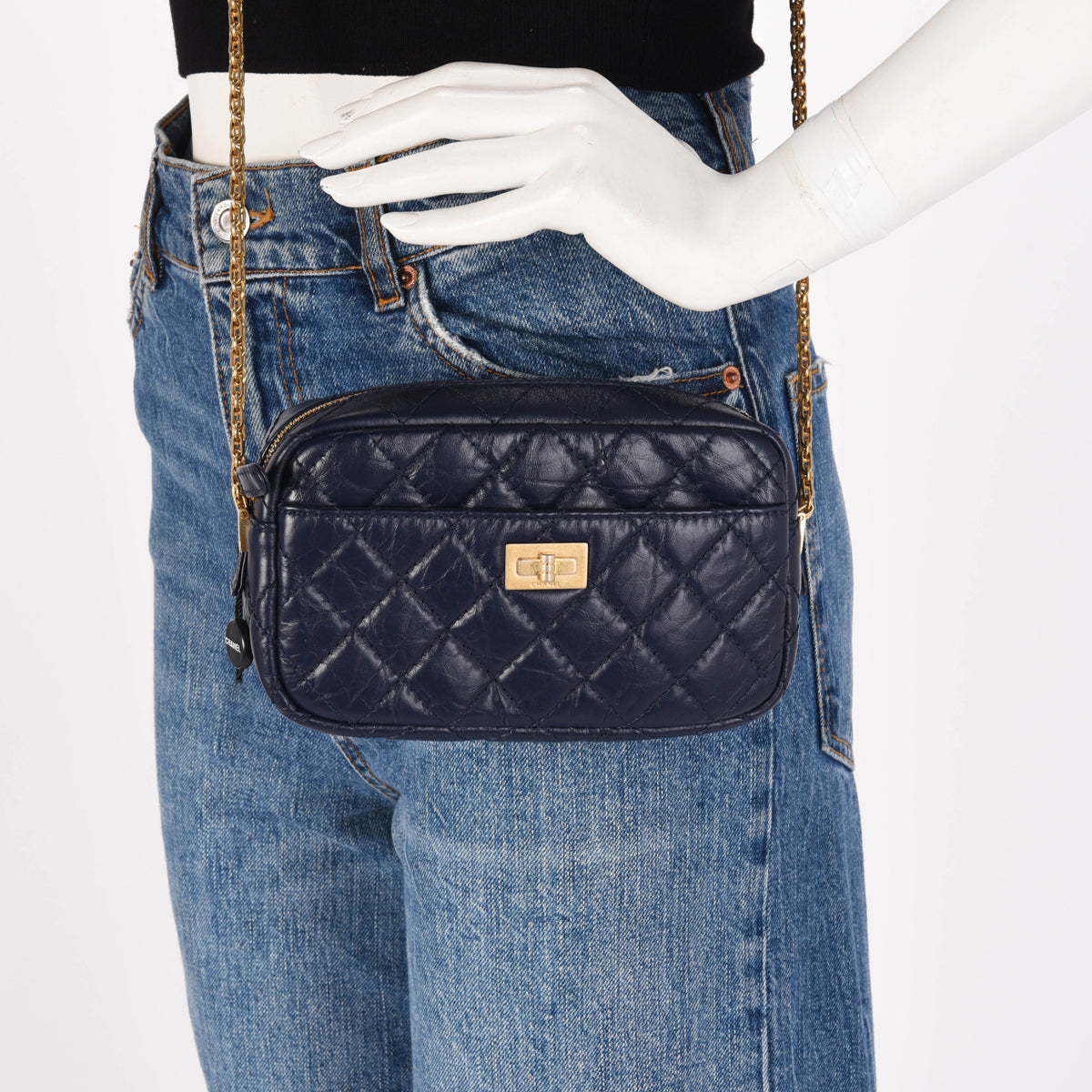 Chanel Navy Aged Quilted Calfskin Mini Reissue Camera Case
