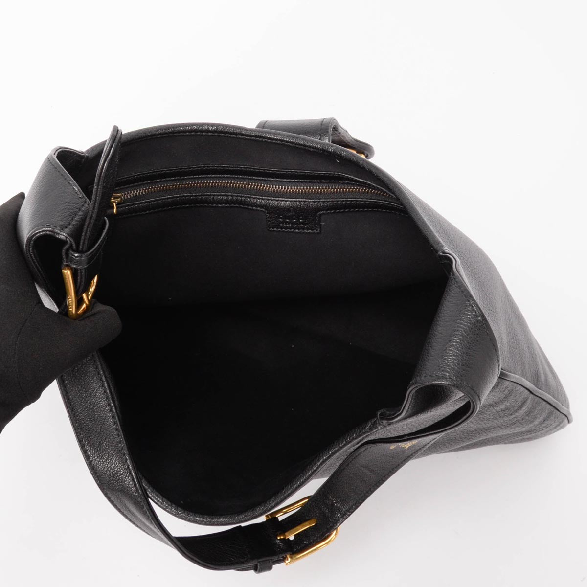 Gucci Black Grained Calfskin Large Aphrodite Shoulder Bag