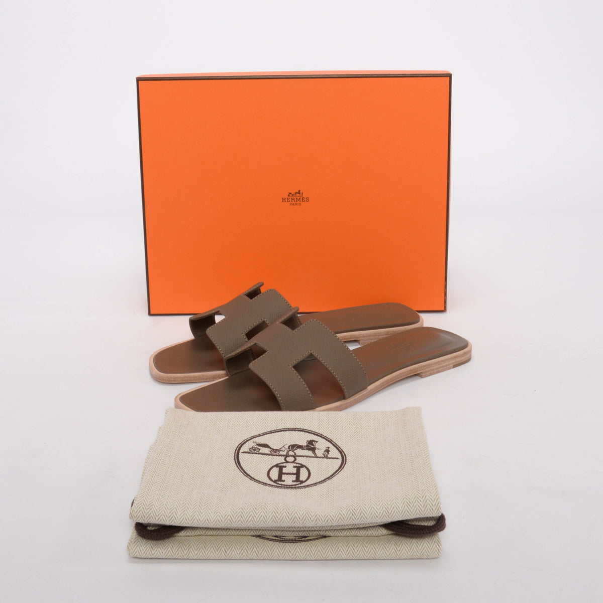 Hermes Etoupe Epsom Oran Sandals 39.5