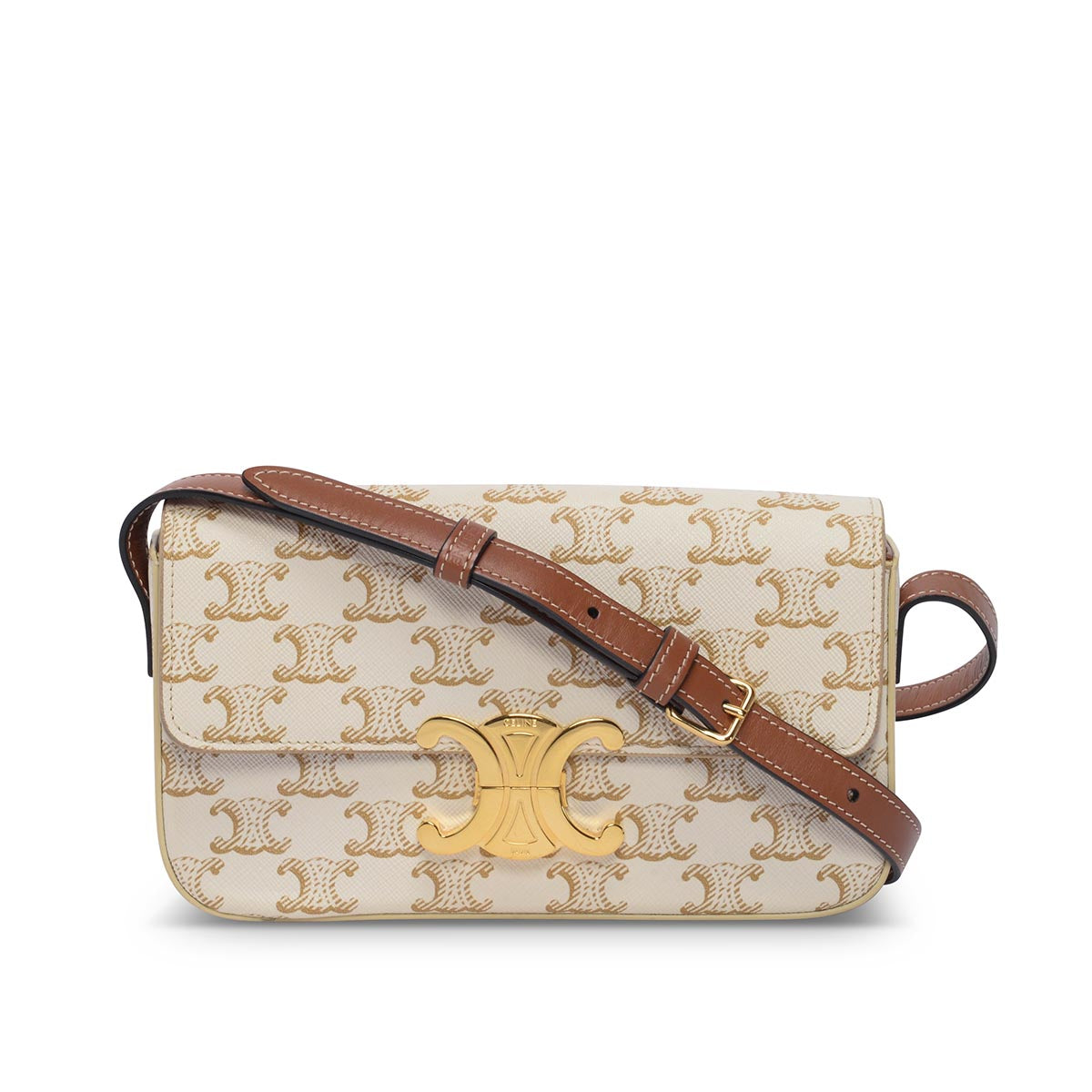 Celine White Triomphe Canvas Claude Shoulder Bag