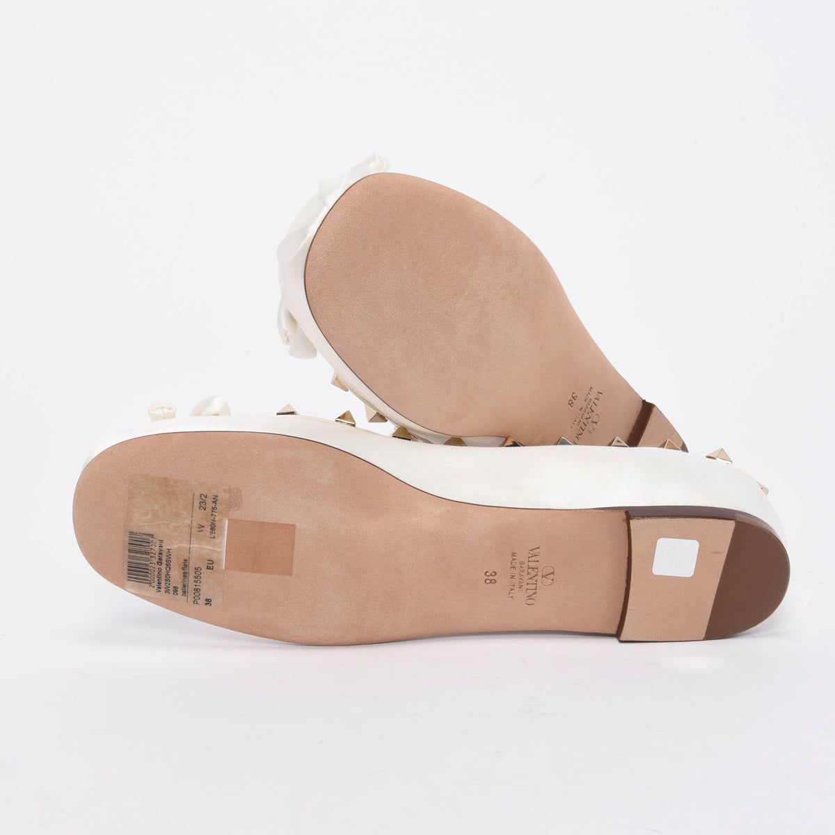 Valentino Ivory Satin Rockstud Ballet Flats 38