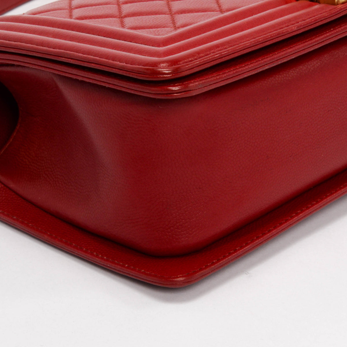 Chanel Red Quilted Calfskin Medium Boy Bag