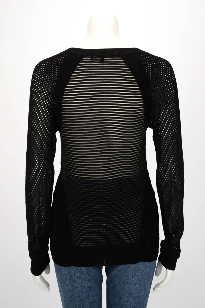 Gucci Black Lace Knit V-Neck Sweater L