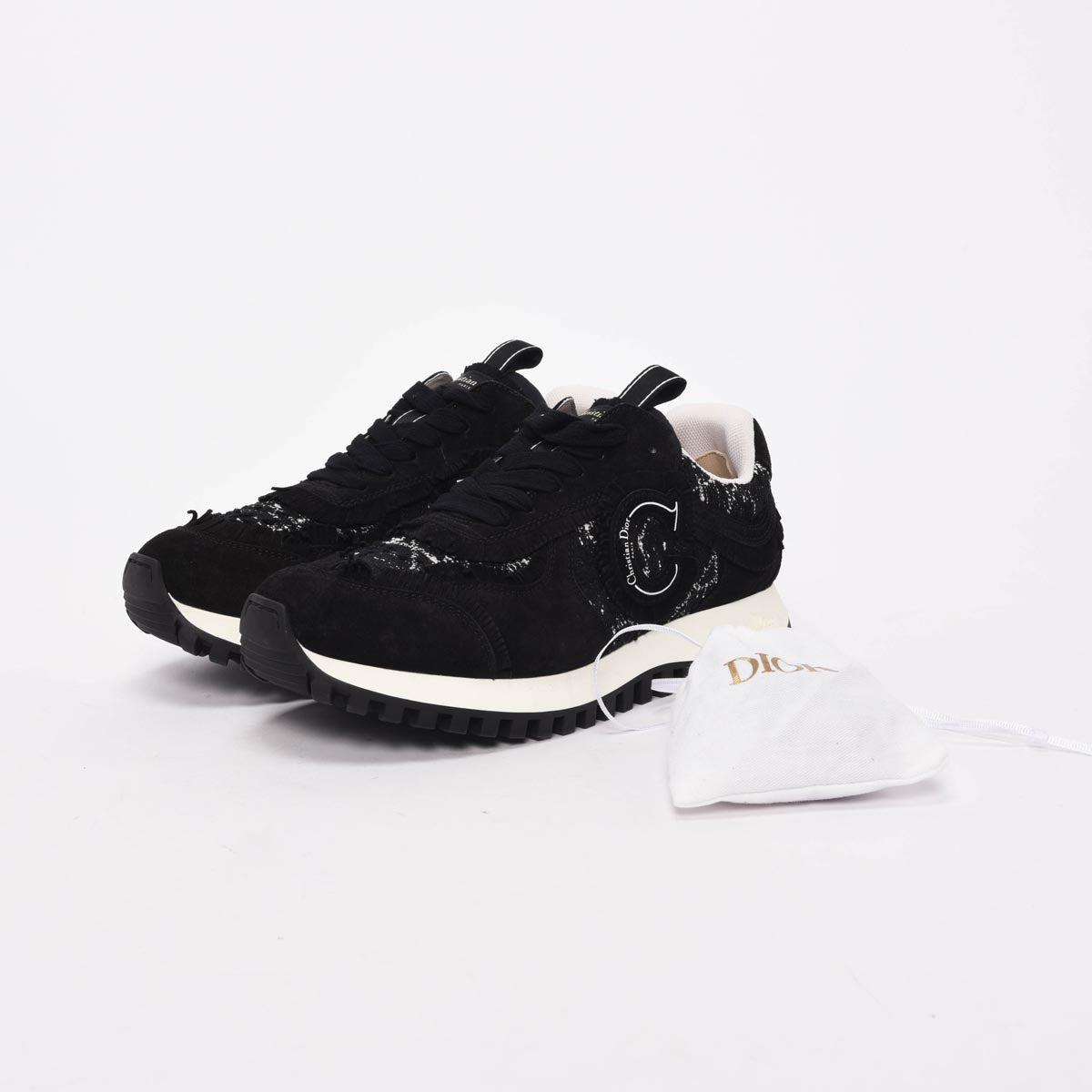 Dior Black Suede & Tweed C'est Dior Sneakers 38