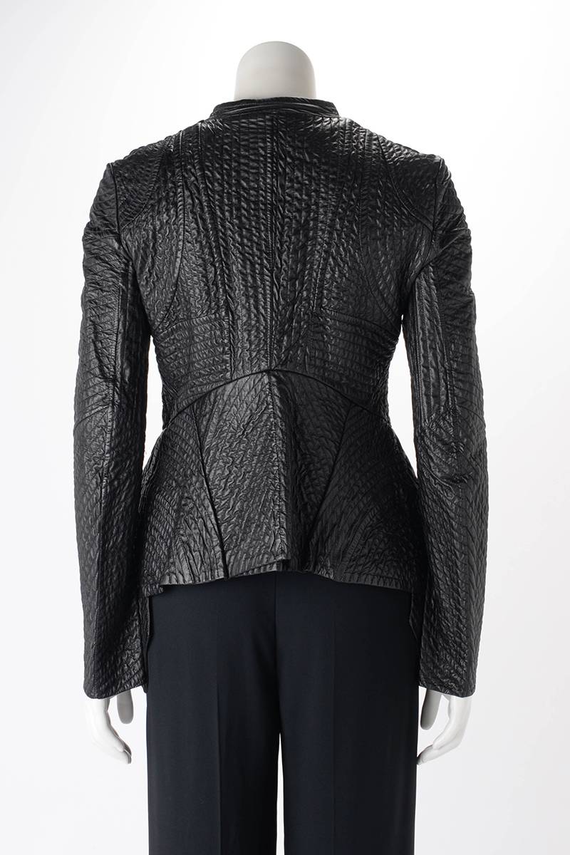 Celine Black Lambskin Quilted Peplum Jacket FR 44