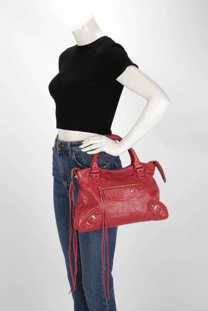 Balenciaga Raspberry Arena Lambskin Town Bag