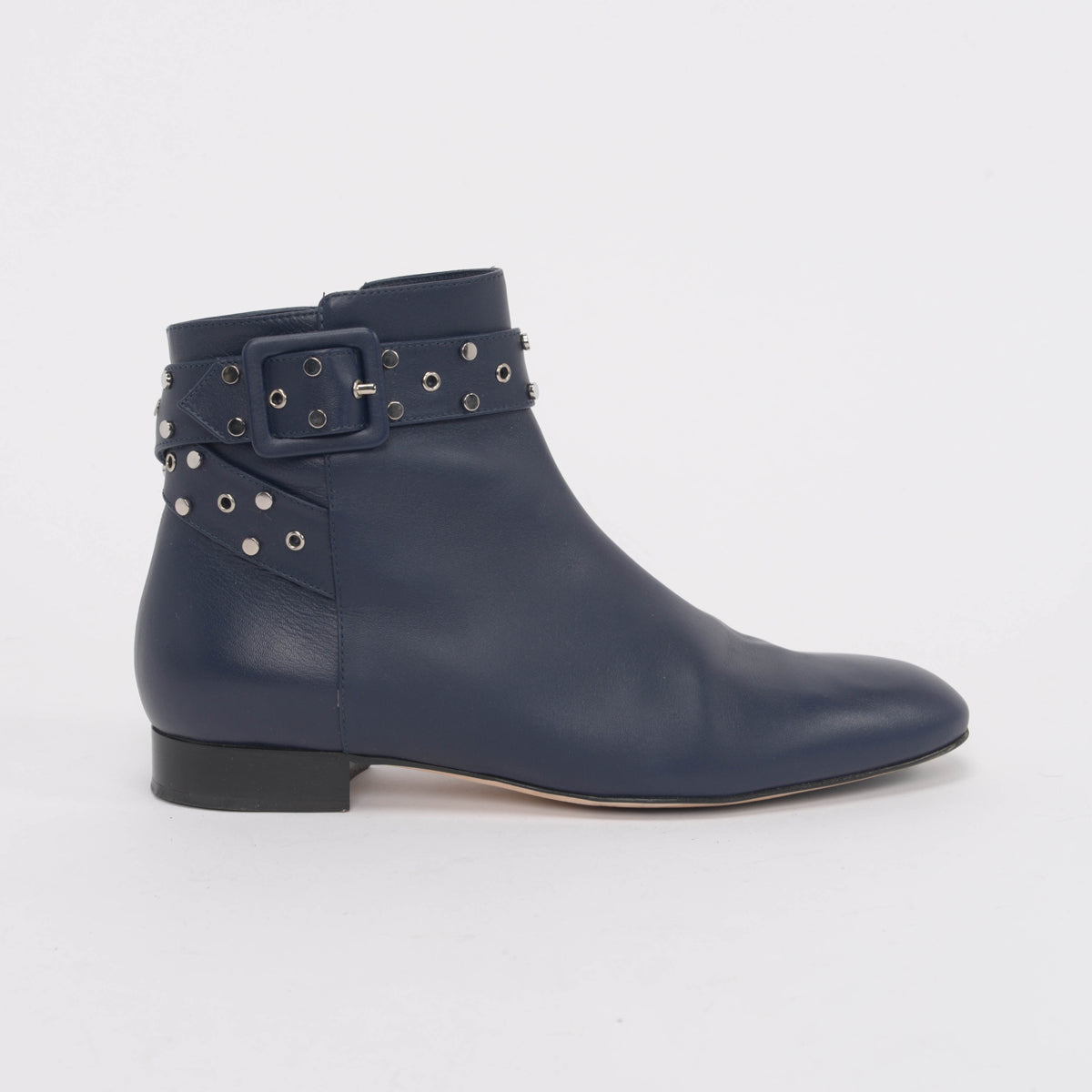 Jimmy Choo Navy Calfskin Hallie Studded Boots 38