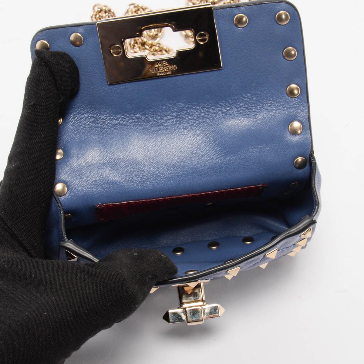 Valentino Blue Nappa Leather Micro Rockstud Spike Bag