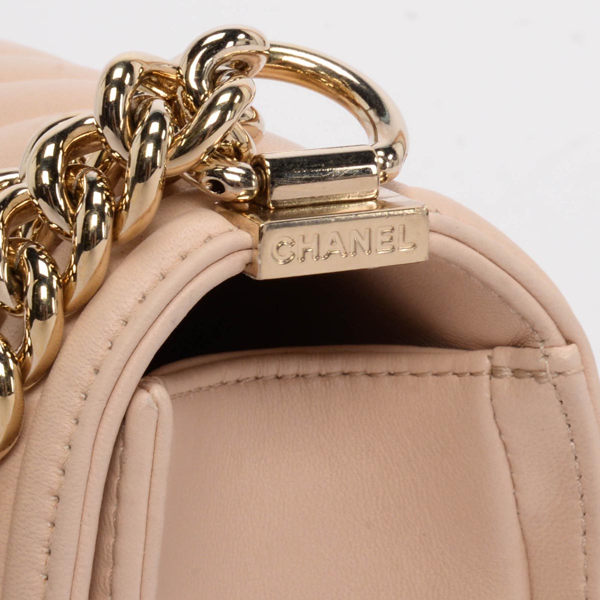 Chanel Beige Chevron Lambskin Old Medium Boy Bag