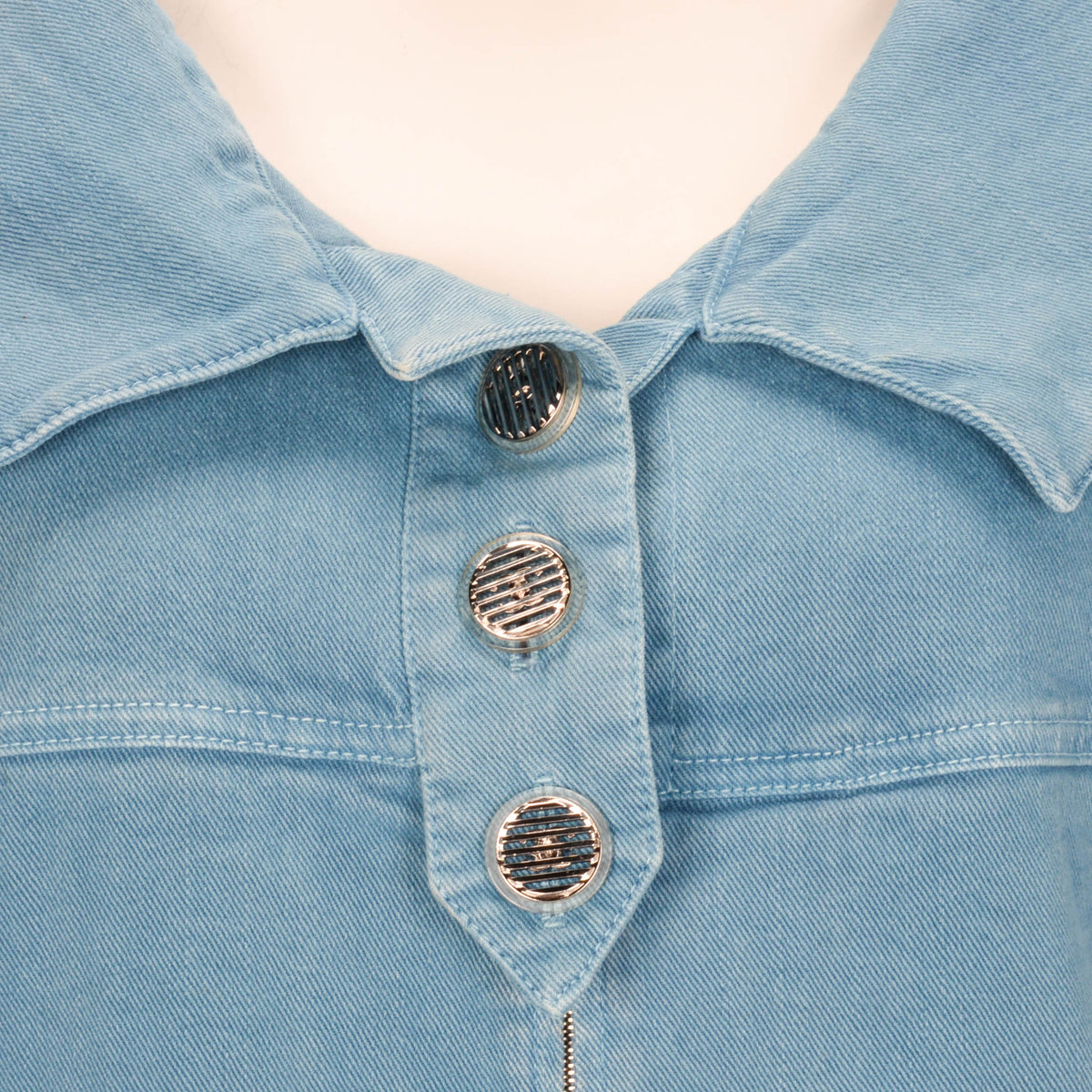 Chanel Sky Blue Cotton Denim Pea Coat FR 50