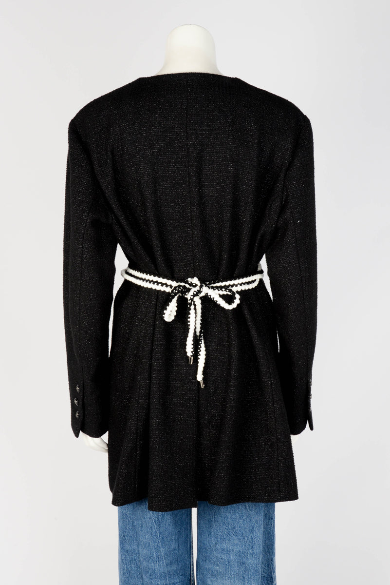 Chanel Black Lurex Tweed Braided Belt Jacket FR 50