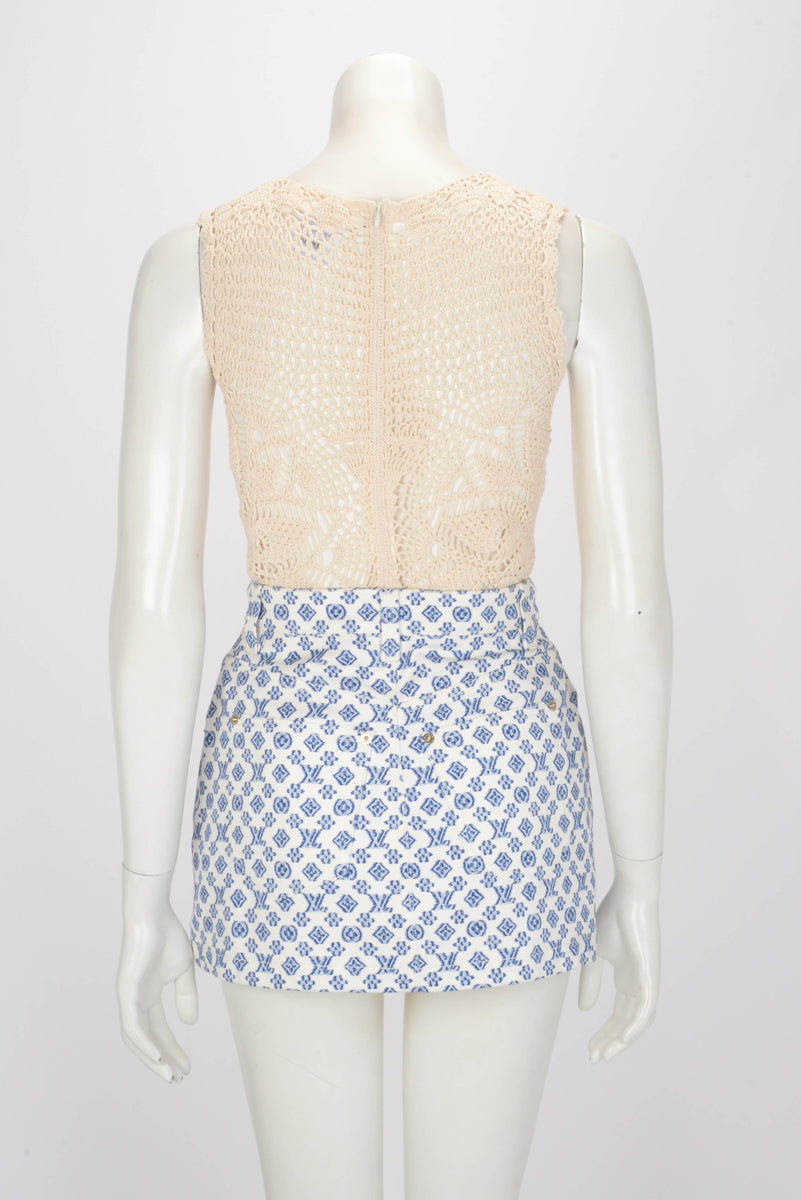 Louis Vuitton White Denim Blurred Monogram Mini Skirt FR 36