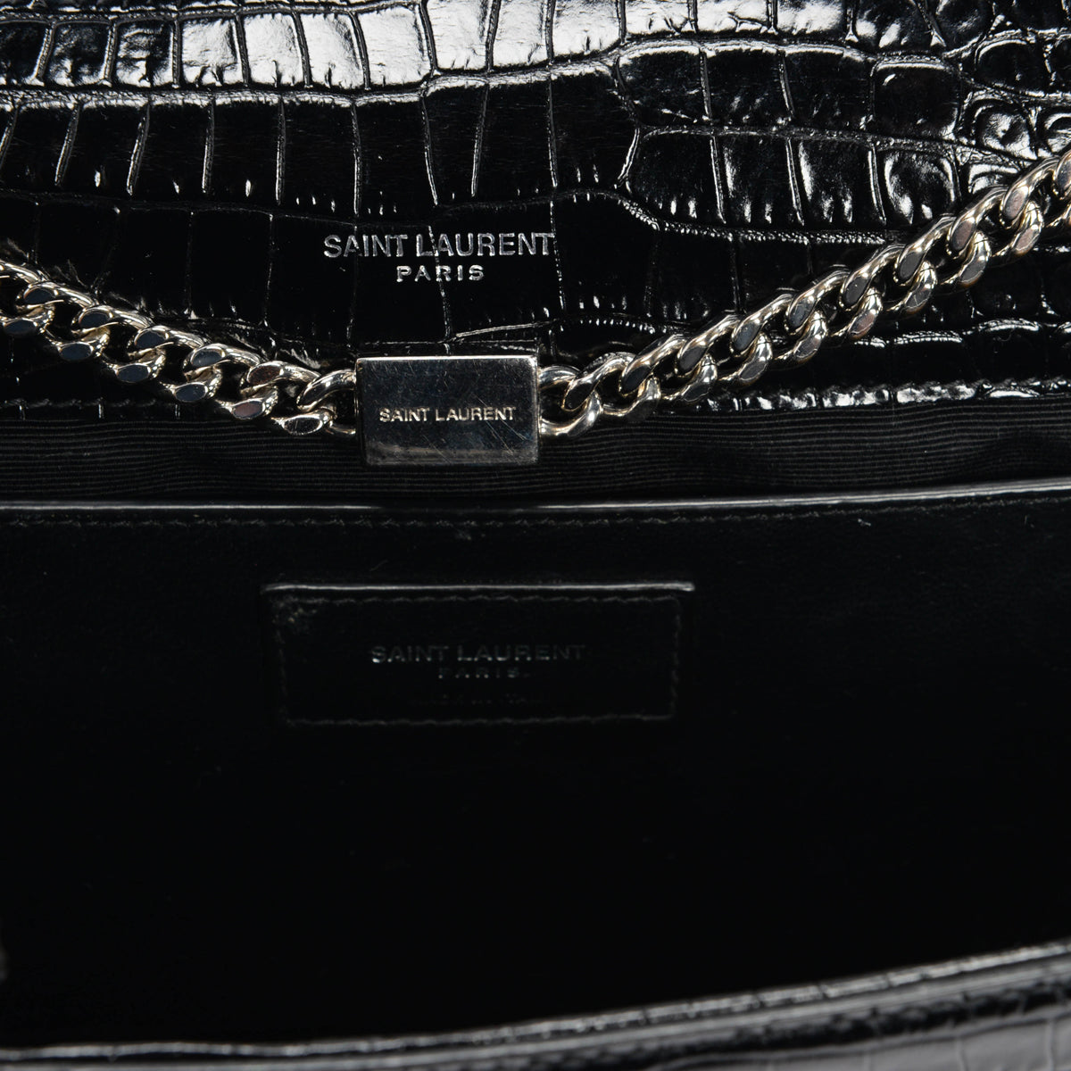 Saint Laurent Black Croc Embossed Medium Kate Tassel Bag