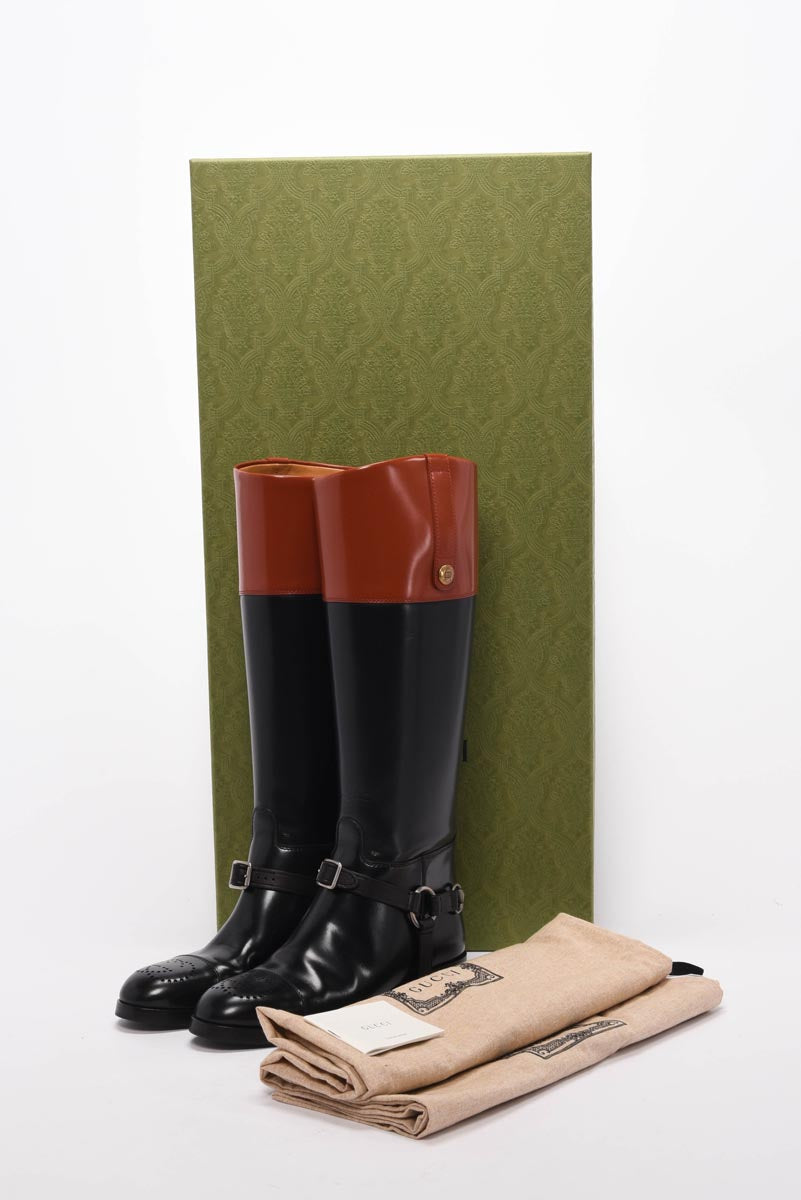 Gucci Black & Amber Calfskin Zelda Harness Boots 36.5