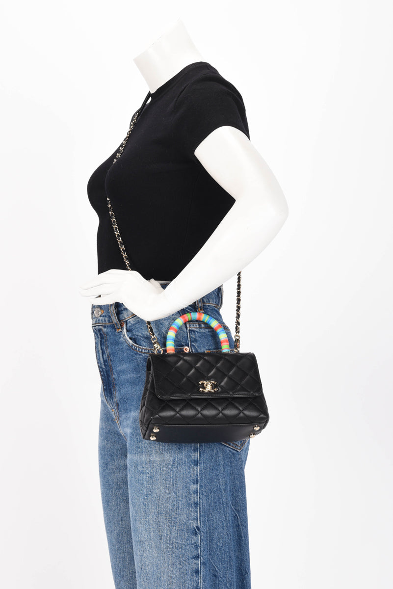 Chanel Black Goatskin Rainbow Extra Mini Coco Handle Bag