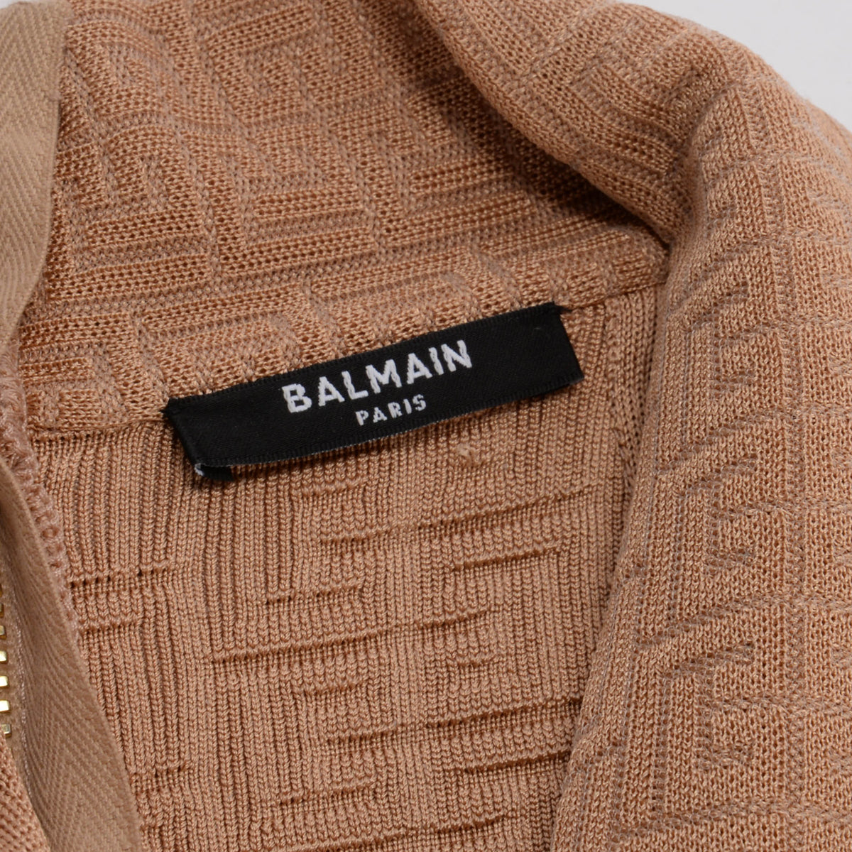 Balmain Gold Monogram Knit Sleeveless V-Neck Dress FR 36
