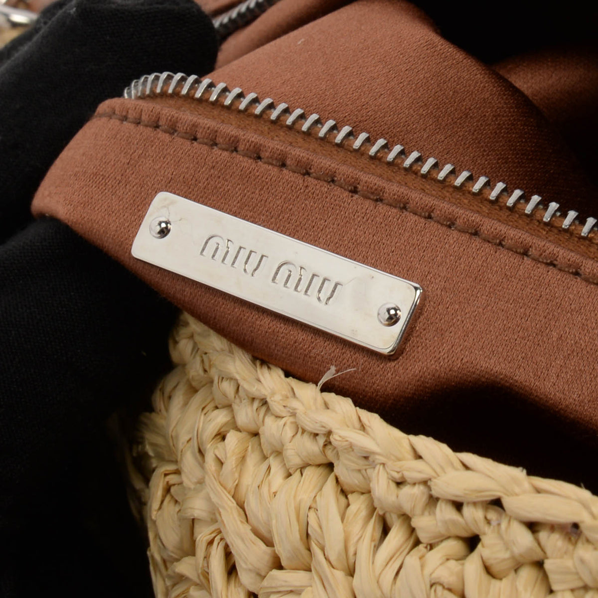 Miu Miu Beige Raffia Crystal Shoulder Bag