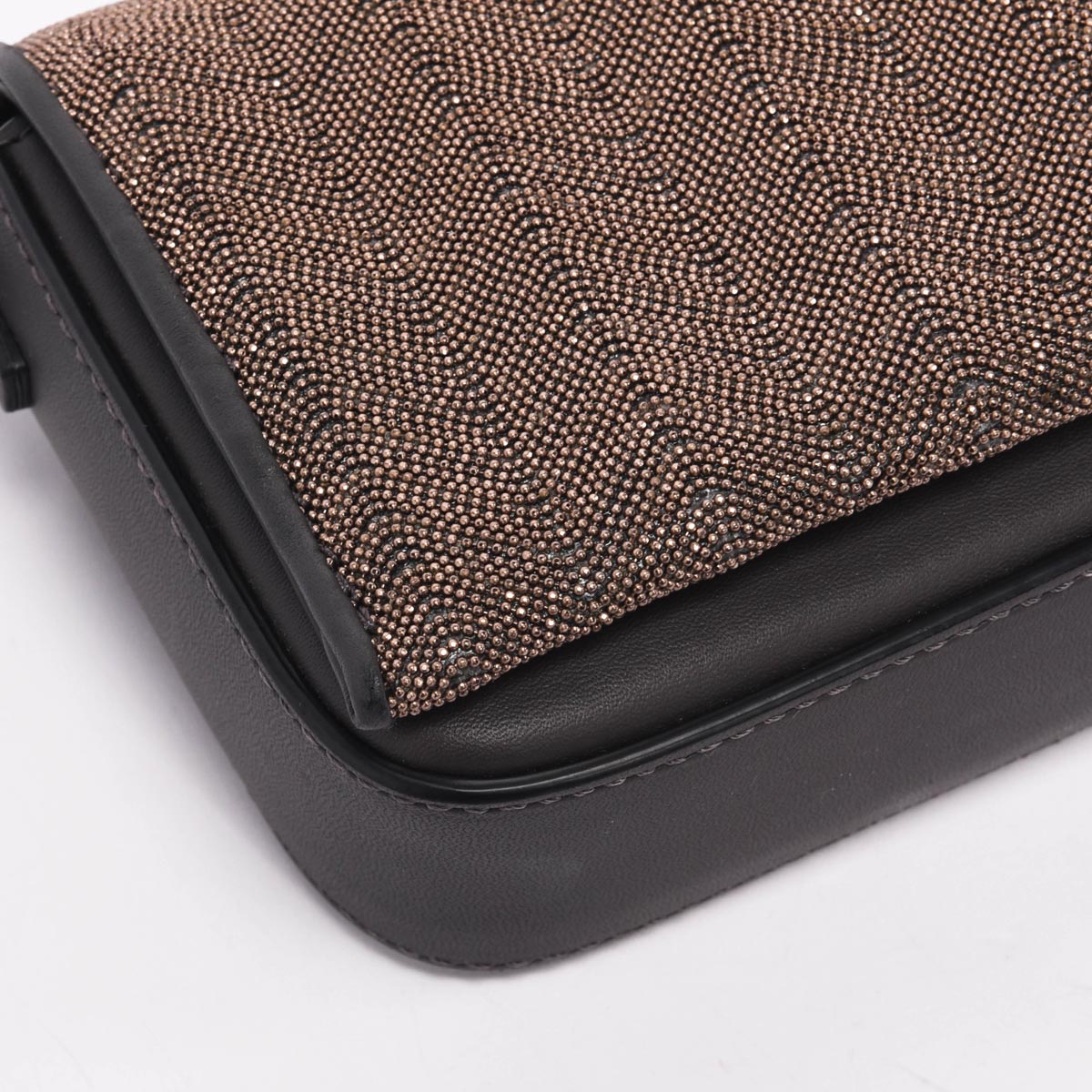 Brunello Cucinelli Charcoal Calfskin Beaded Flap Mini Bag