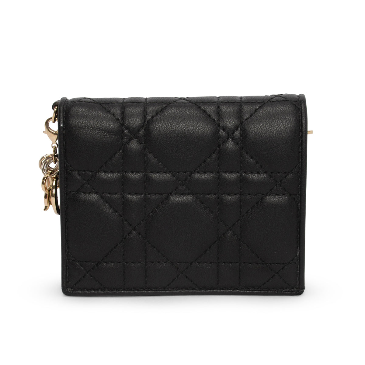 Dior Black Lambskin Cannage Mini Lady Dior Gardenia Wallet