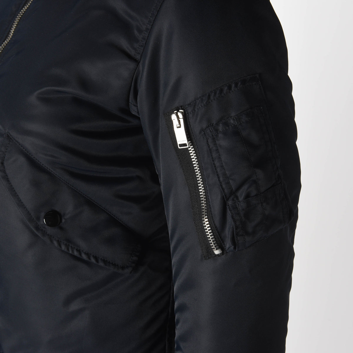 Saint Laurent Navy Nylon Bomber Jacket FR 34